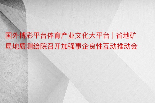 国外博彩平台体育产业文化大平台 | 省地矿局地质测绘院召开加强事企良性互动推动会