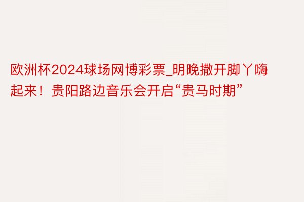 欧洲杯2024球场网博彩票_明晚撒开脚丫嗨起来！贵阳路边音乐会开启“贵马时期”